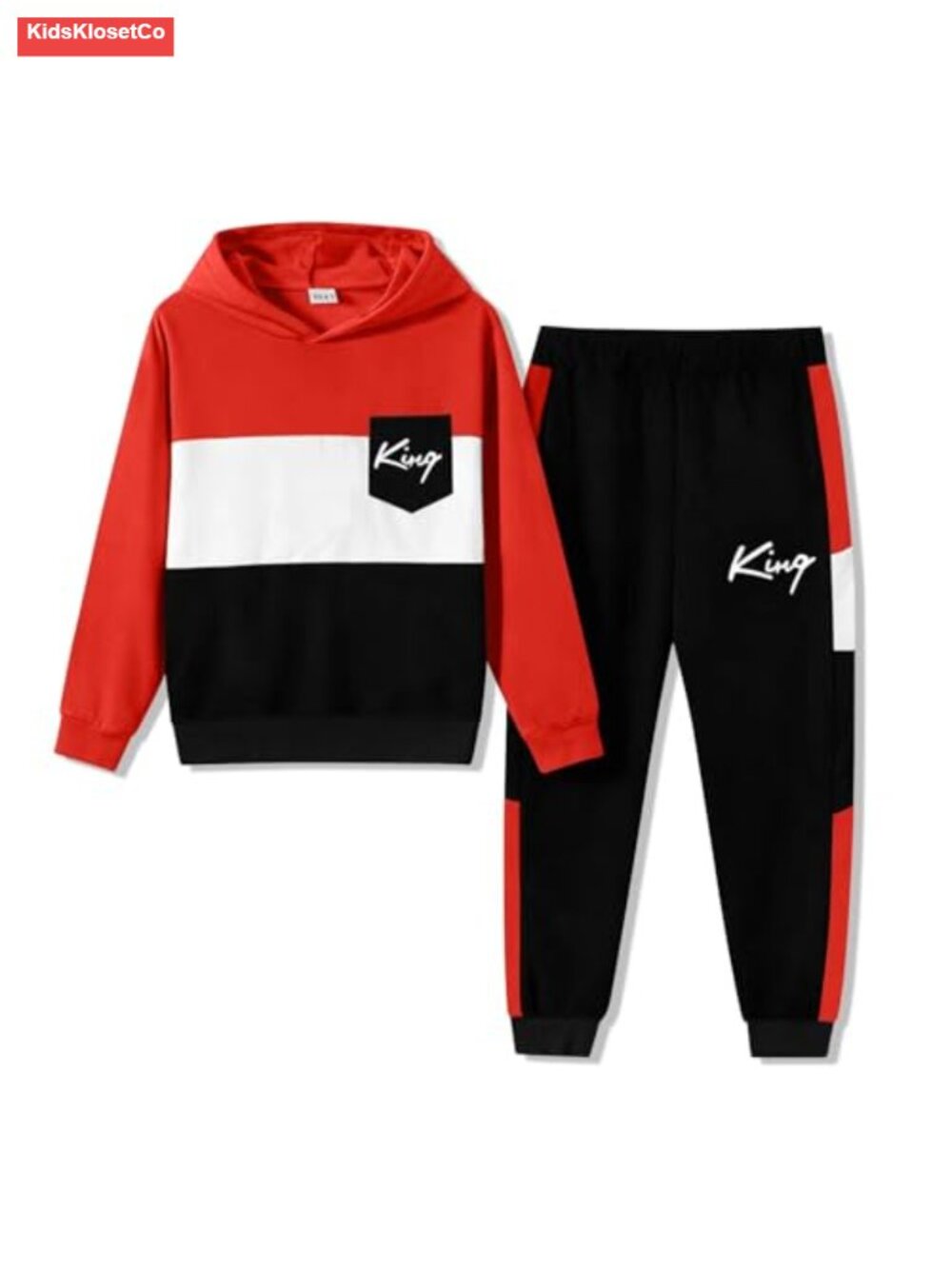 Boys Color Block Hoodie and Pants Set King Print Long Sleeve Pull On